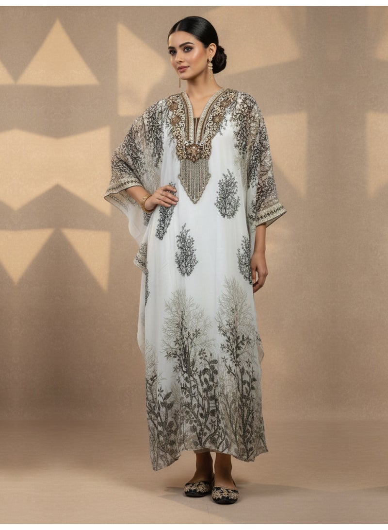 الايا كفتان شيفون مطرز يدويًا شيكن كاري - Image 1